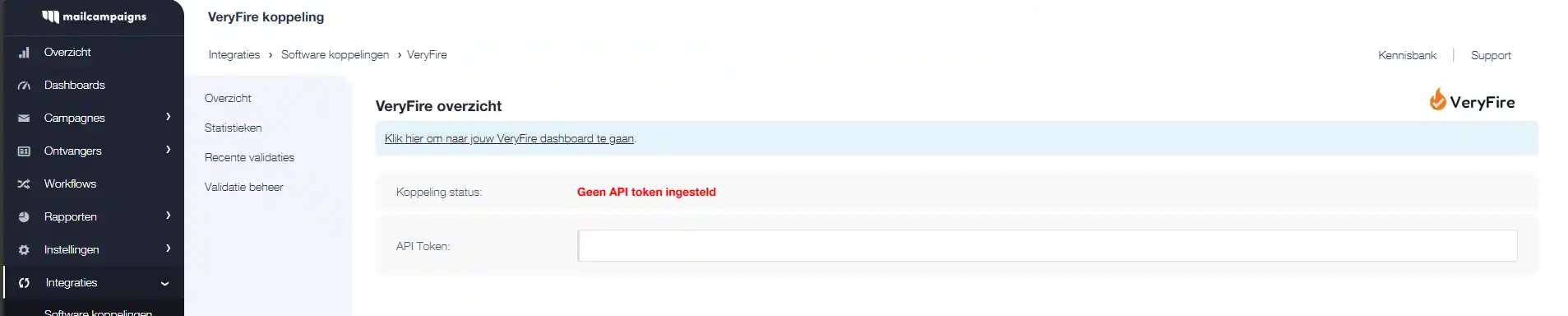 MailCampaigns knop Integratie toevoegen